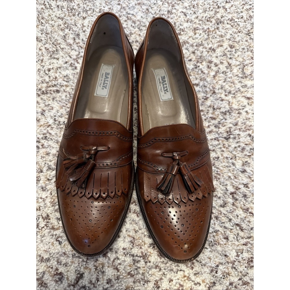 BALLY Tassel Apron brown LEATHER shoes loafers made in ITALY Sz 13